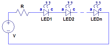 Ligação de LEDs em série.